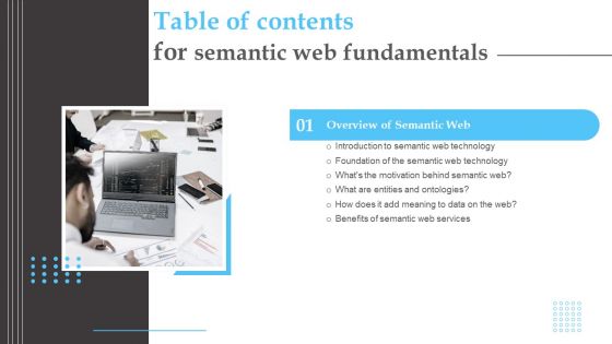 Table Of Contents For Semantic Web Fundamentals Benefits Mockup PDF Table Of Contents For Semantic Web Fundamentals Benefits Mockup PDF
