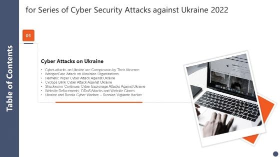 Table Of Contents For Series Of Cyber Security Attacks Against Ukraine 2022 Website Template PDF