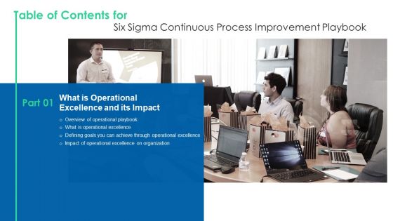 Table Of Contents For Six Sigma Continuous Process Improvement Playbook Sample PDF