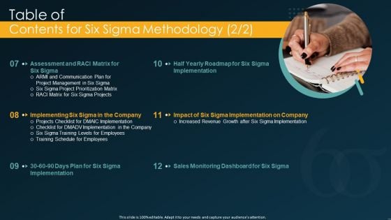 Table Of Contents For Six Sigma Methodology Matrix Ppt Styles Ideas PDF