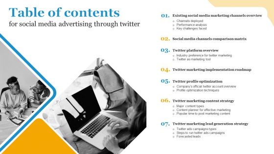 Table Of Contents For Social Media Advertising Through Twitter Microsoft PDF