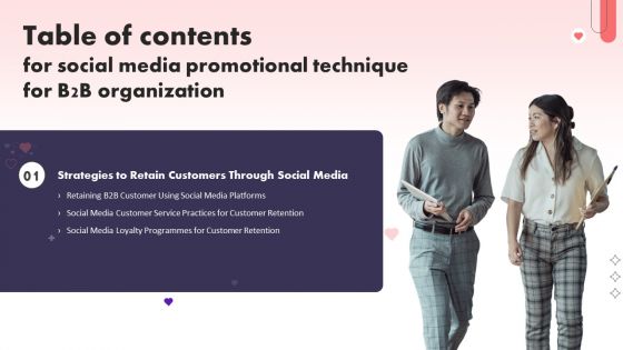 Table Of Contents For Social Media Promotional Technique For B2B Organization Clipart PDF