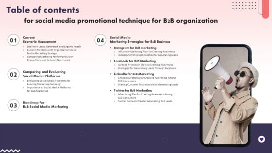 Table Of Contents For Social Media Promotional Technique For B2b Organization Rules PDF