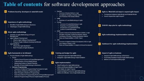 Table Of Contents For Software Development Approaches Structure PDF