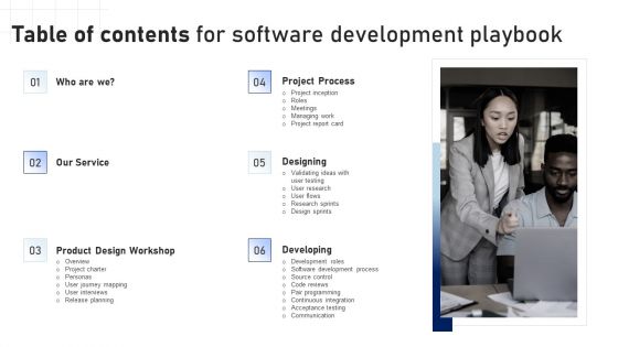 Table Of Contents For Software Development Playbook Demonstration PDF Table Of Contents For Software Development Playbook Demonstration PDF