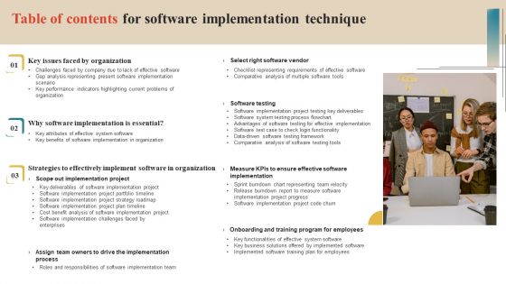 Table Of Contents For Software Implementation Technique Ideas PDF