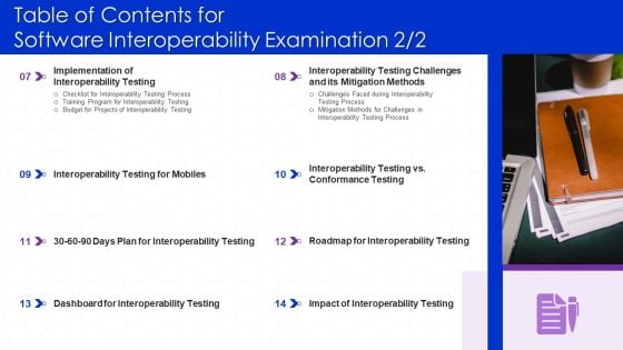 Table Of Contents For Software Interoperability Examination Plan Graphics PDF