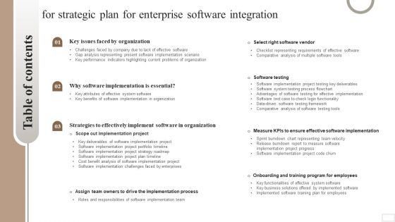 Table Of Contents For Strategic Plan For Enterprise Software Integration Background PDF