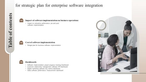 Table Of Contents For Strategic Plan For Enterprise Software Integration Background PDF