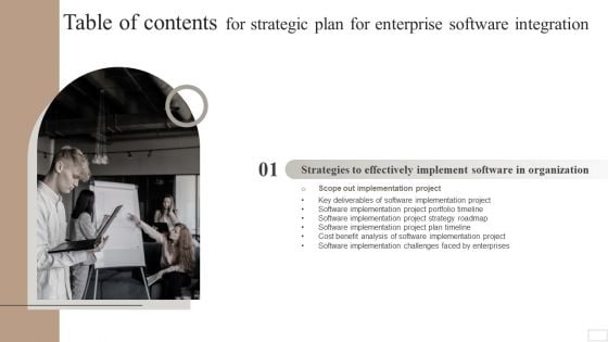 Table Of Contents For Strategic Plan For Enterprise Software Integrations Designs PDF