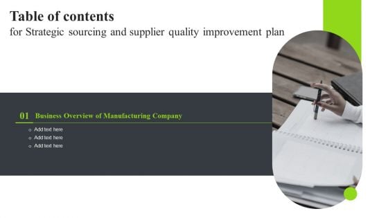 Table Of Contents For Strategic Sourcing And Supplier Quality Improvement Plan Slide Information PDF Table Of Contents For Strategic Sourcing And Supplier Quality Improvement Plan Slide Information PDF