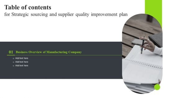 Table Of Contents For Strategic Sourcing And Supplier Quality Improvement Plan Slide Information PDF