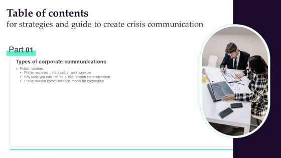 Table Of Contents For Strategies And Guide To Create Crisis Communication Inspiration PDF