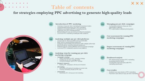 Table Of Contents For Strategies Employing PPC Advertising To Generate High Quality Leads Structure PDF