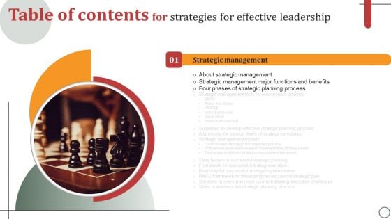 Table Of Contents For Strategies For Effective Leadership Process Formats PDF