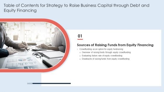 Table Of Contents For Strategy To Raise Business Capital Through Debt And Equity Financing Equity Ideas PDF