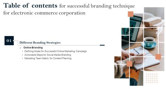 Table Of Contents For Successful Branding Technique For Electronic Commerce Icons PDF