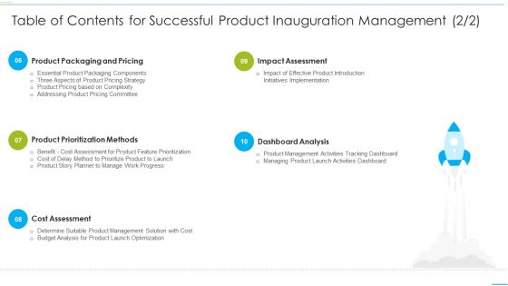 Table Of Contents For Successful Product Inauguration Management Cost Professional PDF