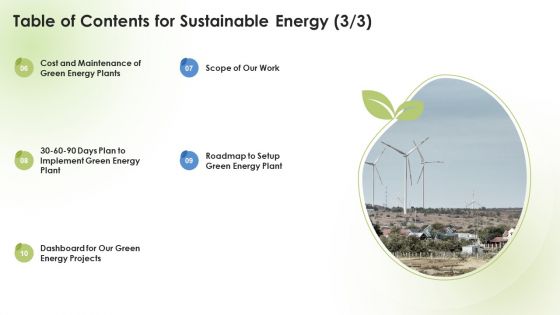 Table Of Contents For Sustainable Energy Ppt PowerPoint Presentation Icon Deck PDF