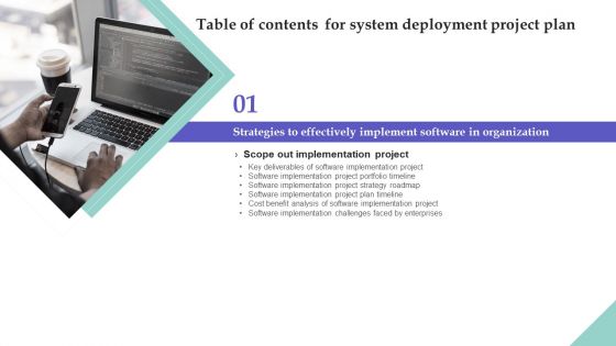 Table Of Contents For System Deployment Project Plan Themes PDF