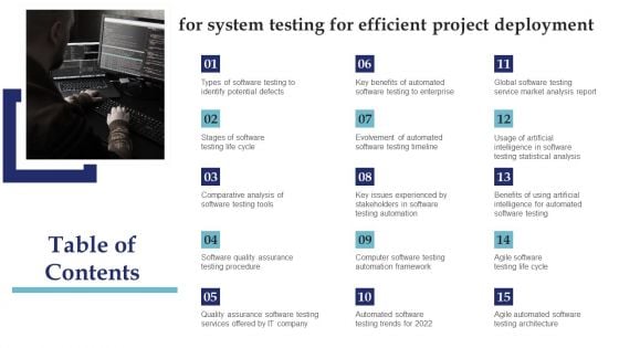 Table Of Contents For System Testing For Efficient Project Deployment Designs PDF