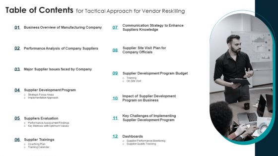 Table Of Contents For Tactical Approach For Vendor Reskilling Guidelines PDF Table Of Contents For Tactical Approach For Vendor Reskilling Guidelines PDF