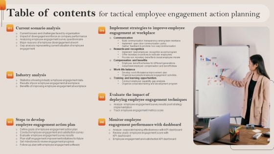 Table Of Contents For Tactical Employee Engagement Action Planning Inspiration PDF