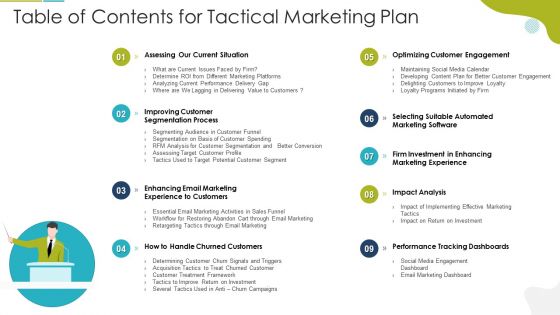 Table Of Contents For Tactical Marketing Plan Background PDF