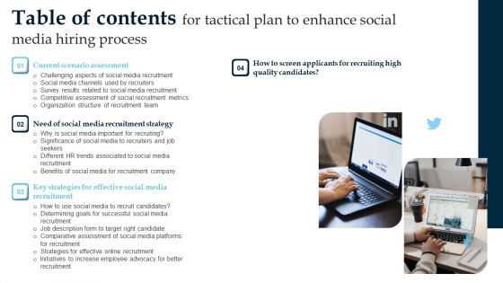 Table Of Contents For Tactical Plan To Enhance Social Media Hiring Process Microsoft PDF Table Of Contents For Tactical Plan To Enhance Social Media Hiring Process Microsoft PDF