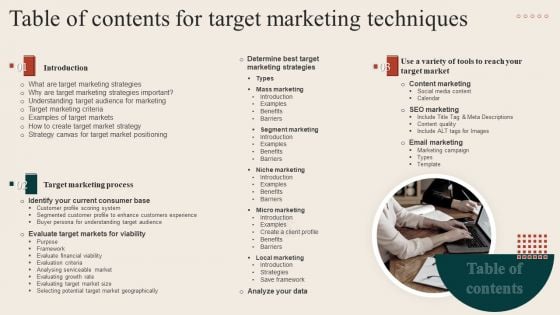 Table Of Contents For Target Marketing Techniques Mockup PDF