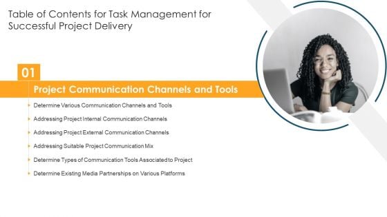 Table Of Contents For Task Management For Successful Project Delivery Slide Professional PDF