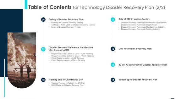 Table Of Contents For Technology Disaster Recovery Plan Summary PDF