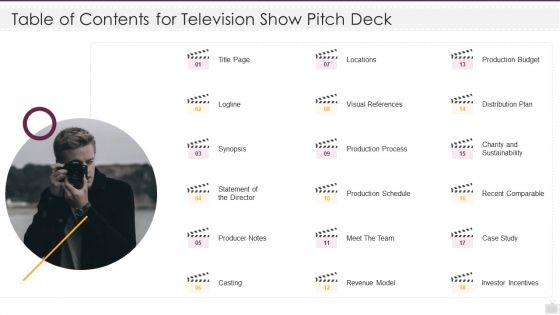 Table Of Contents For Television Show Pitch Deck Ppt Infographics Graphics PDF Table Of Contents For Television Show Pitch Deck Ppt Infographics Graphics PDF