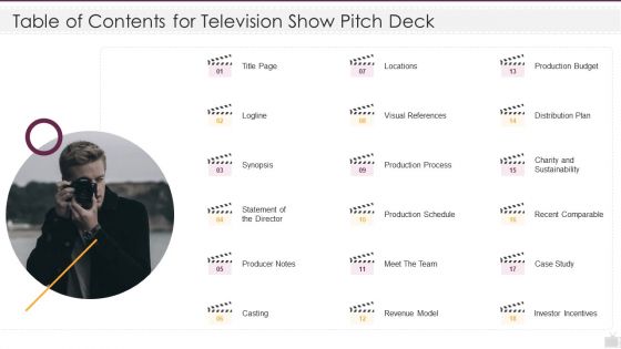 Table Of Contents For Television Show Pitch Deck Ppt Infographics Graphics PDF