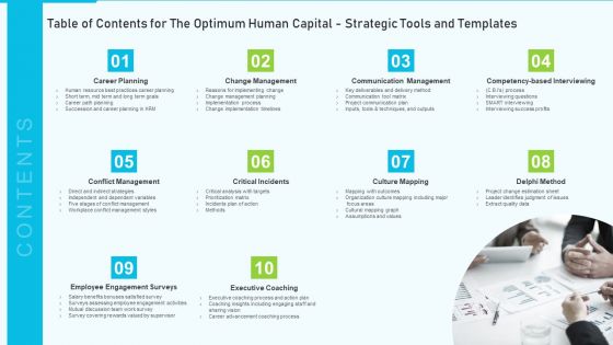 Table Of Contents For The Optimum Human Capital Strategic Tools And Templates Professional PDF