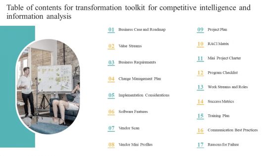 Table Of Contents For Transformation Toolkit For Competitive Intelligence And Information Analysis Clipart PDF