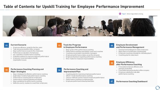 Table Of Contents For Upskill Training For Employee Performance Improvement Brochure PDF