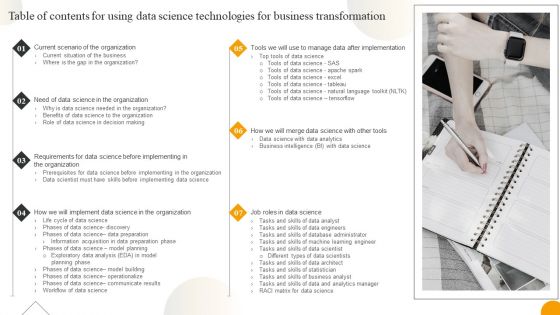 Table Of Contents For Using Data Science Technologies For Business Transformation Download PDF