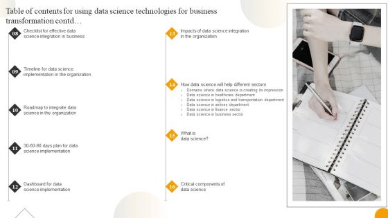 Table Of Contents For Using Data Science Technologies For Business Transformation Download PDF