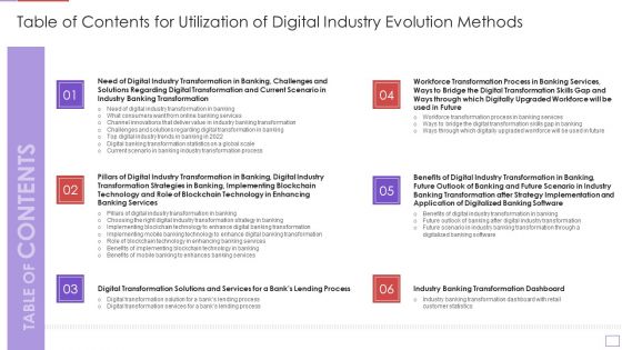 Table Of Contents For Utilization Of Digital Industry Evolution Methods Elements PDF