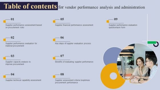 Table Of Contents For Vendor Performance Analysis And Administration Professional PDF