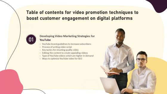 Table Of Contents For Video Promotion Techniques To Boost Customer Engagement On Digital Platforms Infographics PDF