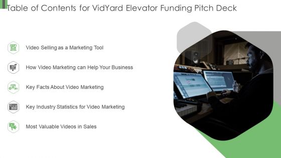 Table Of Contents For Vidyard Elevator Funding Pitch Deck Ppt Infographic Template Styles PDF