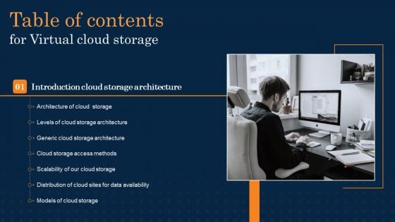 Table Of Contents For Virtual Cloud Storage Data Ppt PowerPoint Presentation File Files PDF