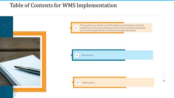 Table Of Contents For WMS Implementation Ppt Icon Layout Ideas PDF