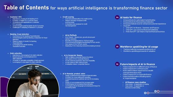 Table Of Contents For Ways Artificial Intelligence Is Transforming Finance Sector Slides PDF Slide02