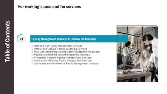 Table Of Contents For Working Space And FM Services Security Summary PDF