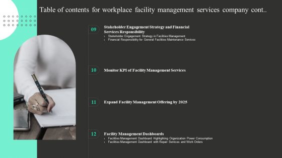 Table Of Contents For Workplace Facility Management Services Company Brochure PDF