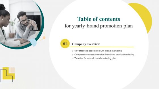 Table Of Contents For Yearly Brand Promotion Plan Slide Themes PDF