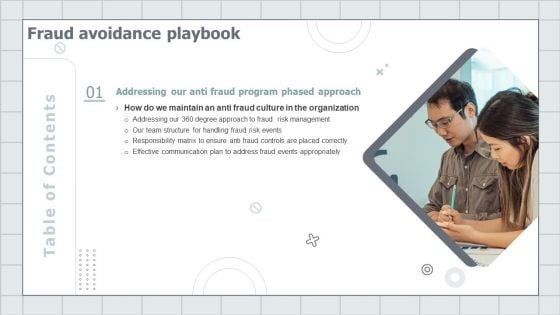 Table Of Contents Fraud Avoidance Playbook Risk Diagrams PDF